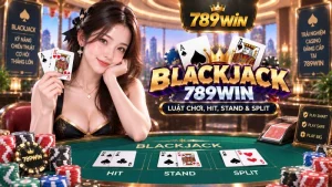 Bàn Blackjack 789WIN với bài người chơi và dealer