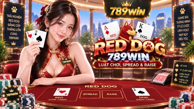 Bàn Red Dog 789WIN minh họa hai lá bài và Spread